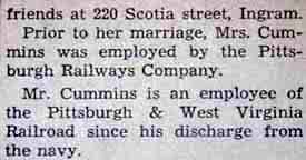 Part 2 Marriage Notice for Clarence H. CUMMINS to Jean E. Shaffer, 15 Mar 1947