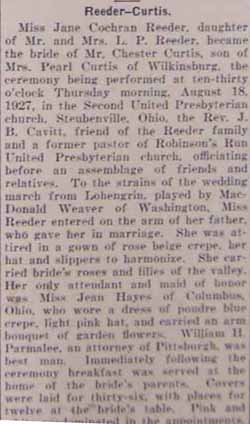 Marriage Notice for Chester CURTIS to Jane Cochran Reeder, 18 Aug 1927 part 1