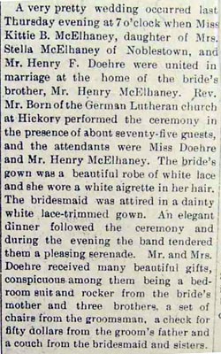Marriage Notice for Henry F. DOEHRE to Kittie B. McElhaney, no date, in Jan 1905 paper