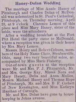 Marriage Notice for Charles DOLAN and Annie HANEY, Thursday, April 23, 1914