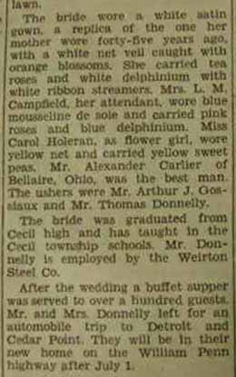 Part 3 Marriage Notice for John Paul DONNELLY to Florence Marie Gossiaux, 13 June 1936