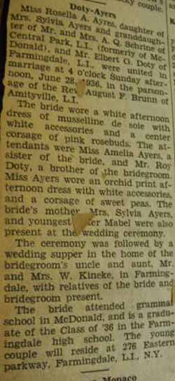 Marriage Notice for Elbert G. DOTY to Rosella A. Ayers, 28 June 1936