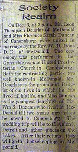 Marriage Notice for Leon Thompson DOUGLAS to Florence Sarah Duncan, 3 Dec 1913