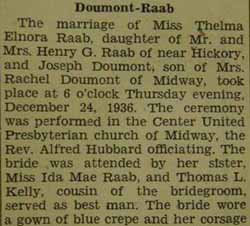 Part 1 Marriage Notice for Joseph DOUMONT to Thelma Elnora Raab, 24 Dec 1936