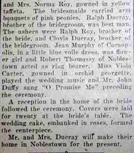 Part 2 Marriage Notice for Leon A. DUCRAY to Doris Odessa Roy, 25 Jun 1924 