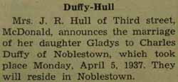 Marriage Notice for Charles DUFFY to Gladys Hull, 5 Apr 1937
