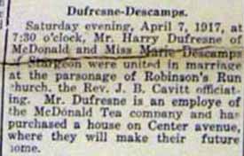 Marriage Notice for Marcel DUFRESNE to Alfreda M. Baird, 22 Nov 1922