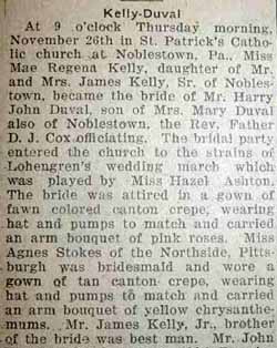 Part 1 Marriage Notice for Harry John DUVAL to Mae Regena Kelly, 26 Nov 1925