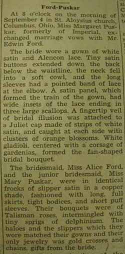 Part 1 Marriage Notice for  
Edwin FORD to Margaret Puskar, 4 Sep 1937