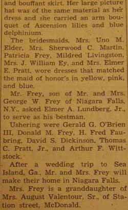 Part 2 Marriage Notice for George W. FREY, Jr. to Suzanne Marie O'Brien, 13 Jul 1946