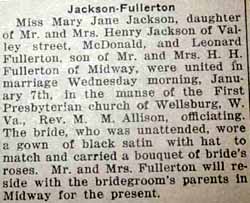 Article 2 Marriage Notice for Leonard FULLERTON to Mary Jane Jackson, 7 Jan 1925