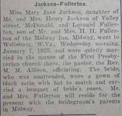 Article 1 Marriage Notice for Leonard FULLERTON to Mary Jane Jackson, 7 Jan 1925