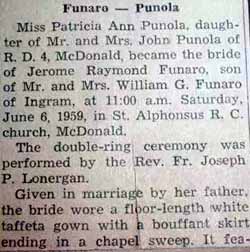 Part 1 Marriage Notice for Jerome Raymond FUNARO to Patricia Ann Punola, 6 Jun 1959