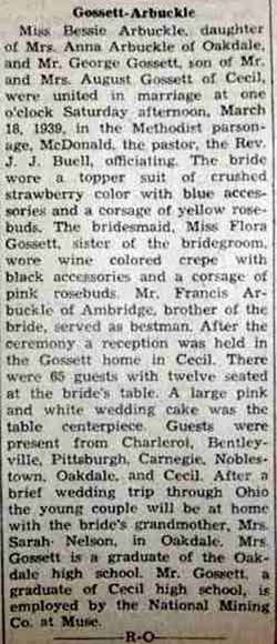 Marriage Notice for George GOSSETT to Bessie Arbuckle, 18 Mar 1939