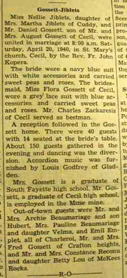 Marriage Notice for  Daniel GOSSETT to Nellie Jiblets, 20 Apr 1940