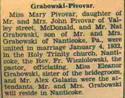 Marriage Notice for  Nat GRABOWSKI to Mary Pivovar, 4 Jan 1932 ]<br> 
