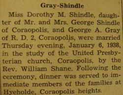 Marriage Notice George A. GRAY to Dorothy M. Shindle, 6 Jan 1938