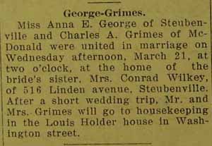 Wedding Announcement for Charles A. GRIMES to Anna E. George, 21 Mar 1928