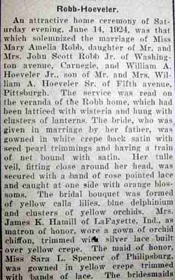 Part 1 Marriage Notice for William A. HOEVELER, Jr. to Mary Amelia Robb 14 Jun 1924