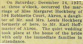 Marriage Notice for Karl HOFFMEISTER to Margaret Hockberg, 24 Dec 1927
