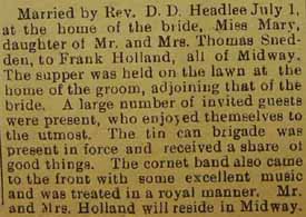 Marriage Notice for Frank HOLLAND to Mary Snedden, 1 Jul 1908