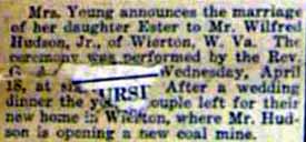 Marriage Notice for Wilfred HUDSON, Jr. to Ester Young, 18 Apr 1917