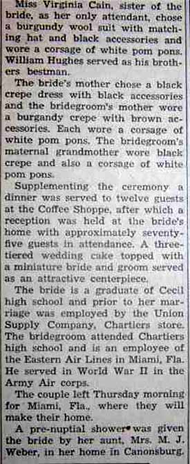 Part 2 Marriage Notice for Lloyd W. HUGHES to Doris Cain, 15 Oct 1947