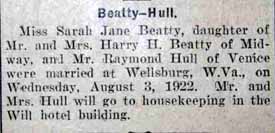 2nd Article Marriage Notice for Raymond HULL to Sarah Jane Beatty, 3 Aug 1922