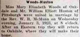 Article 2 Marriage Notice for William Elliott HUSTON to Mary Elizabeth Woods, 3 Jan 1923