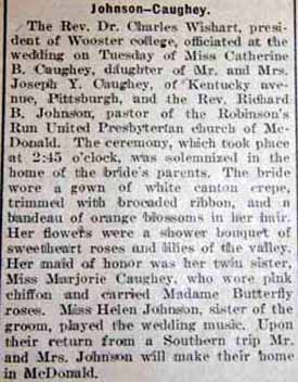 Marriage Notice for Richard B. JOHNSON to Catharine B. Caughey, no date, in 10-19-1922 paper