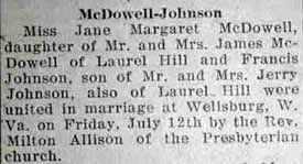 Marriage Notice for Francis JOHNSON to Jane Margaret McDowell, 12 Jul 1929