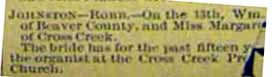 Marriage Notice for Wm. JOHNSTON to Margaret (Mary) Robb, 13 Jan 1897