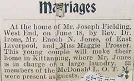 Marriage Notice for Enoch N. JONES to Maggie Prosser, 18 Jun 1894