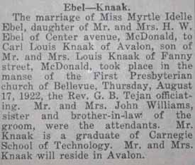 Article 2 Marriage Notice for Carl Louis KNAAK to Myrtle Idelle Ebel, 17 Aug 1922