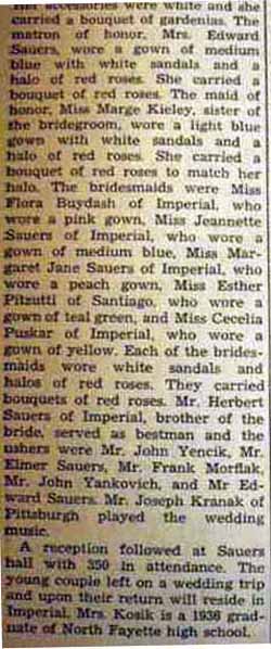 Marriage Notice for Joseph KOSIK to Dorothy Sauers, 15 Jun 1940