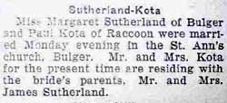 Marriage Notice for Paul KOTA to Margaret Sutherland, no date, in 11-25-1925 paper