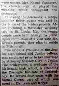 Part 2 Marriage Notice for John William KRESS to Margaret June Laird, 29 May 1947