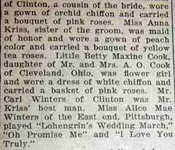 Part 2 Marriage Notice for John Barth KRISS to Mary Hortense Winters, 5 Aug 1925