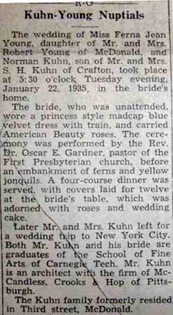 Marriage Notice for Norman KUHN to Ferna Jean Young, 22 Jan 1935
