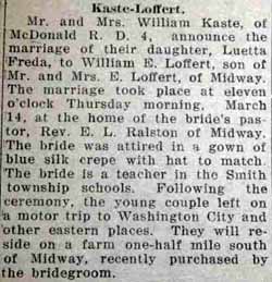 Marriage Notice for William E. LOFFERT to Luetta Freda Kaste, 14 Mar 1929