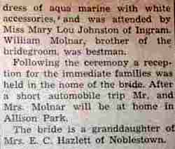 Part 2 Marriage Notice for Alexander B. MOLNAR to Joan Wright, 16 Aug 1947