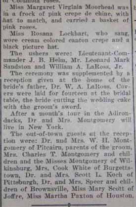 Part 4 Marriage Notice for James Mathison MONTGOMERY to Rosina Moorhead LaRoss, 18 Sep 1922