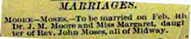 Marriage Notice for J. M. MOORE to Margaret Moses, 4 Feb 1897