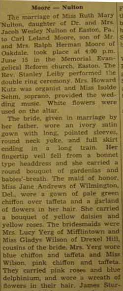 Part 1 Marriage Notice for Carl Leland MOORE to Ruth Mary Nulton, 15 Jun 1946