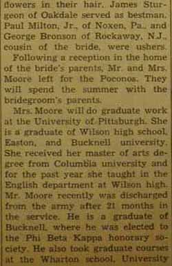 Part 2 Marriage Notice for Carl Leland MOORE to Ruth Mary Nulton, 15 Jun 1946