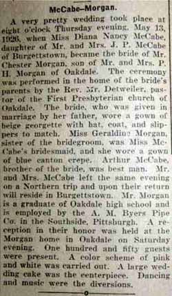 Marriage Notice for Chester MORGAN to Diana Nancy McCabe, 12 May 1926