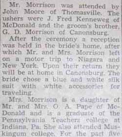 Part 2 Marriage Notice for W. Alan MORRISON to Virginia Lee Pape, 22 Jun 1935