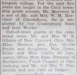 Part 3 Marriage Notice for W. Alan MORRISON to Virginia Lee Pape, 22 Jun 1935