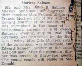 Marriage Notice for Edward Francis MORTREY to Frances Salmon, 28 Jul 1934