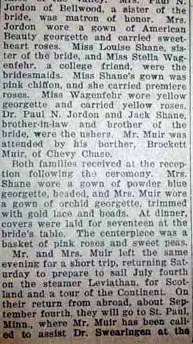 Part 2 Marriage Notice for Marshall C. MUIR to Mary Jeannette Shane, 24 Jun 1925
